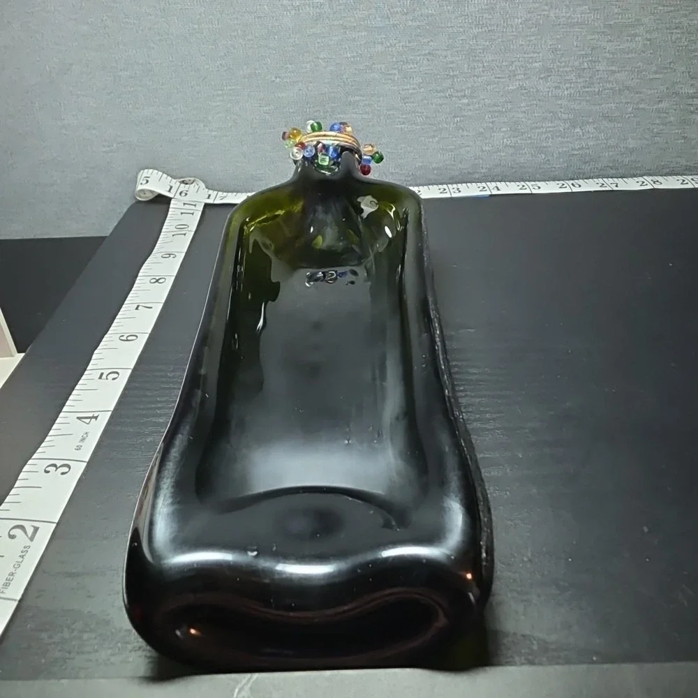 Flattened Green Wine Bottle Serving Tray, Candle Holder, or Cooking Spoon Rest